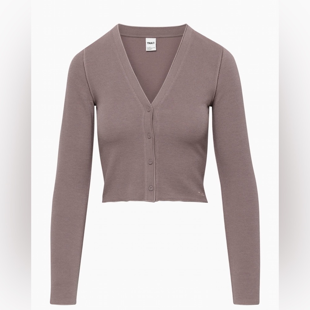 TNA Crop Waffle Cardigan Button Up